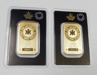 (2) Royal Canadian Mint Fine Gold 1 Troy Oz. Bars.