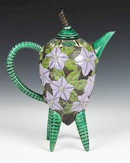 Kelly Torche Hong (20th c.) Teapot with Morning Glories