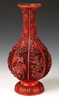 Chinese Carved Cinnabar Bottle Vase