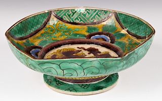 Antique Sancai Glazed Footed Porcelain Bowl