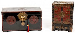 2 Antique Campaign Style Asian Chests