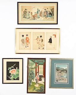 Collection of 5 Framed Japanese Woodblocks