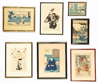 7 Framed Japanese Woodblock Prints