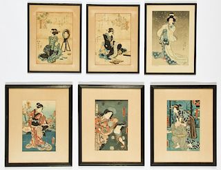 6 Japanese Framed Woodblock Prints
