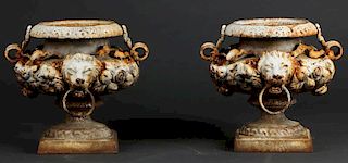 Pair of Cast Iron Campana Urns