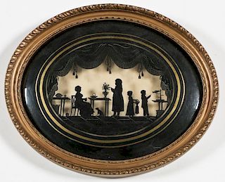 19th C Reverse Painted Glass Silhouette
