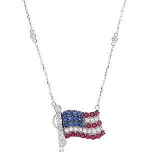 American Flag Blue Sapphire & Diamond Necklace