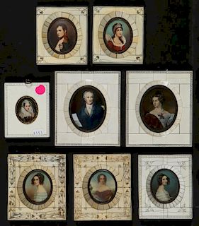 19th C Miniature Portraits in Bone Veneer Frames