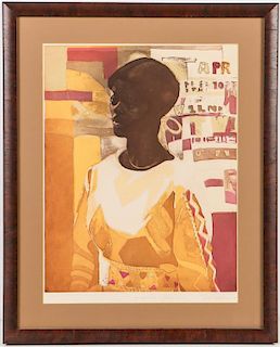 Ernest Crichlow (1914-2005) "Young Woman in Yellow Dress"