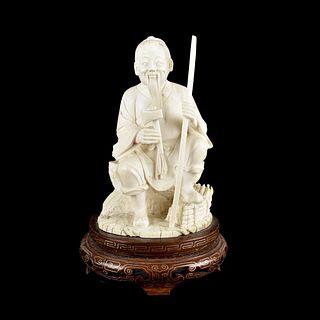 Antique Chinese Carved Seated Villager