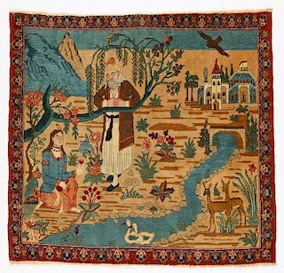 Antique Tabriz Pictorial Rug: 3'3'' x 3'0'' (99 x 91 cm)