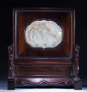 RED WOOD WITH HETIAN JADE STAND SCREEN