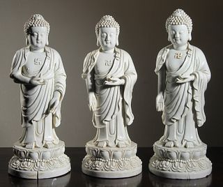 SET OF WHITE GLAZE THREE BUDDHA STATUE