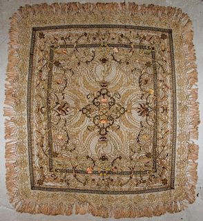Fine Antique Continental Silk and Metal Thread Shawl