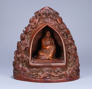 OLD BAMBOO CARVED GUANYIN STATUE