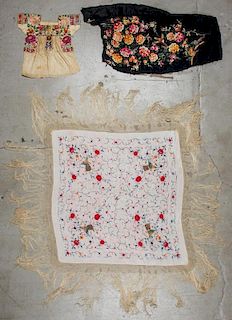 3 Antique Silk Floral Embroideries