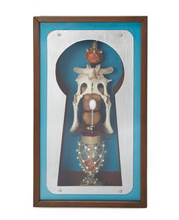 Gordon Wagner, (1915-1987), "Metamorphosis in a Keyhole," circa 1970s, Assemblage framed under glass, as issued, 23" H x 13" W x 5" D