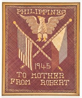 WWII Philippines 1945 Woven Fiber Banner