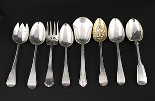 Ten Sterling Silver Serving Forks and Spoons