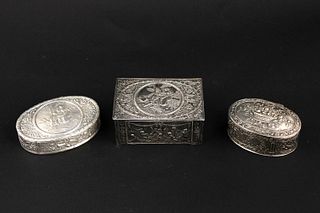 Three Continental Silver Repousse Snuff Boxes