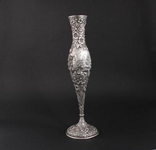 Tall Sterling Silver RepoussÃ© Bud Vase