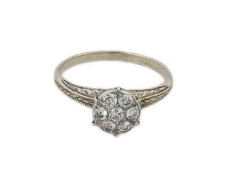 Victorian White Gold & Diamond Cluster Ring