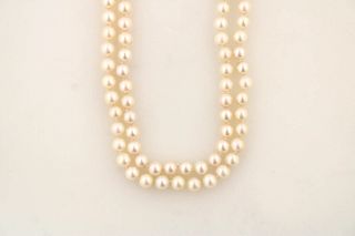Double Strand 7MM Pearl Necklace Diamond Clasp