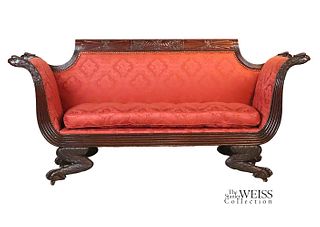 Classical Carved Mahogany Eagle-Decorated Settee