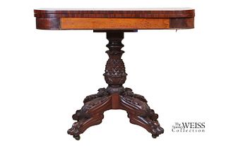 Classical Carved Mahogany & Satinwood Card Table