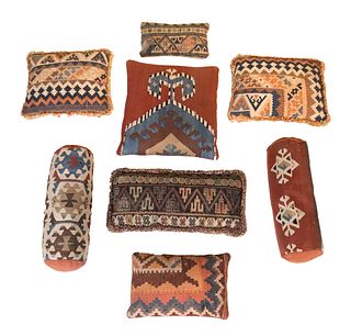 Group of Eight Kilim Covered Throw Pillows