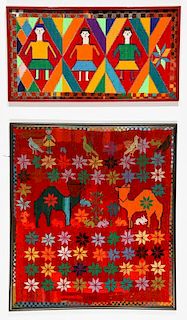 2 Framed Yarn Embroidered South American Textiles