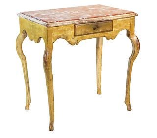 French Yellow-Painted & Marble Top Side Table