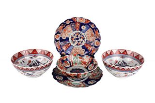 Five Imari Porcelain Bowls and Chargers