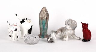 Five Porcelain Cat and Dog Figurines