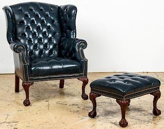 Button Tufted Wing Chair and Ottoman