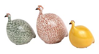 Three La Pintade Caillard Ceramic Guinea Hens