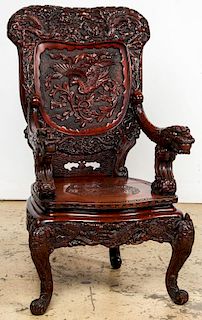 Chinese Carved Wood Dragon Throne Chair