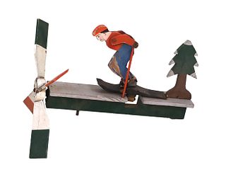 Carved and Painted Wooden Skier Whirligig