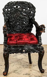 Chinese Carved Wood Dragon Chair