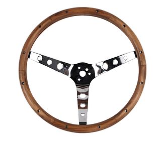 Chrome and Wood Racing Steering Wheel