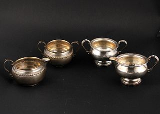 Two Sets of Sterling Silver Creamers and Sugars