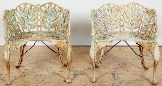 Pair Laurel Pattern Cast Iron Chairs