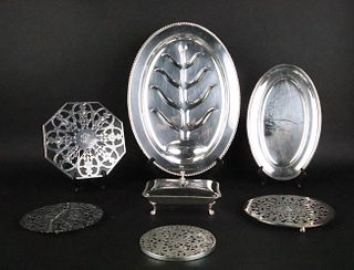 Two Sterling Silver and Glass Trivets