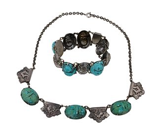 Silver & Turquoise Hardstone Scarab Bracelet