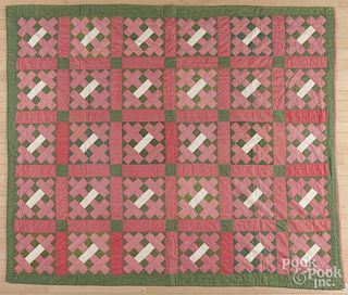 Pieced friendship quilt, 19th c., from the Weiss family of Lebanon County, PA, 79'' x 88''.