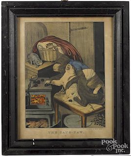 N. Currier color lithograph, titled The Cats-Paw, 19th c., 13 1/4'' x 10 1/2''.
