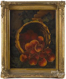Oil on canvas of a peach basket, 19th c., 20'' x 16''.