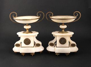 Pair of Neoclassical Style Marble Garnitures