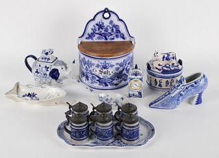 Fourteen Blue and White Porcelain Table Articles