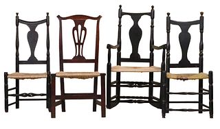 Three Queen Anne Style Black Painted Chairs